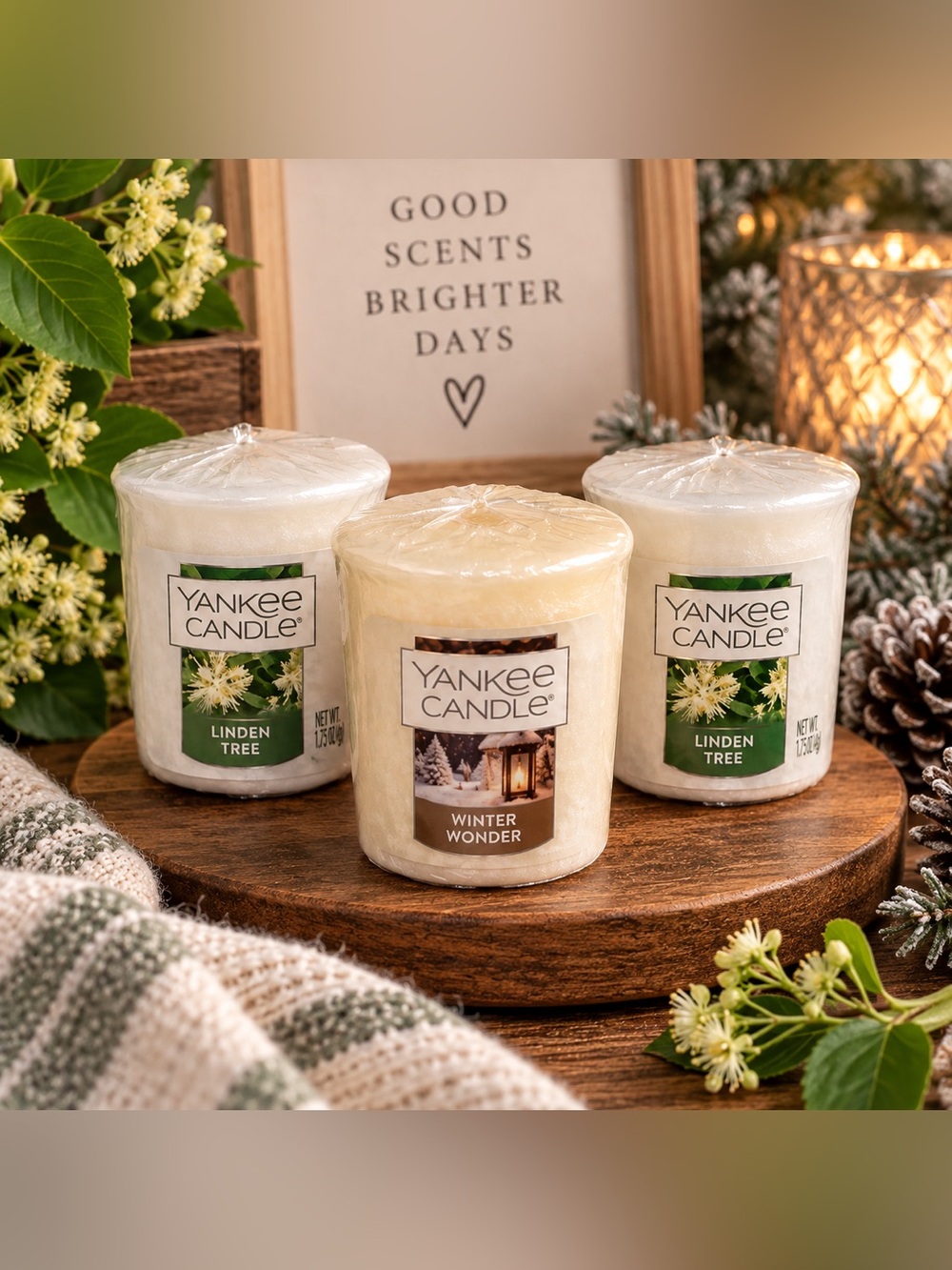 Yankee Candle Votive Samplers 3 Pc Bundle Linden Tree Winter Wonder New